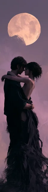 Free dark romance bookmark featuring a hugging couple with the moon behind them